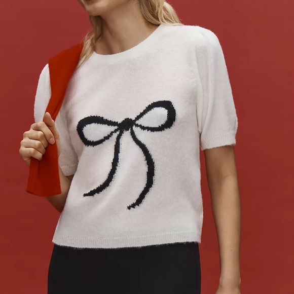 Anthropologie The Mollie Short-Sleeve Printed Sweater - Picture 1 of 6